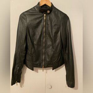 Womens Guess by Marciano Black Leather Crop Jacket Gold Hardware Lined Small